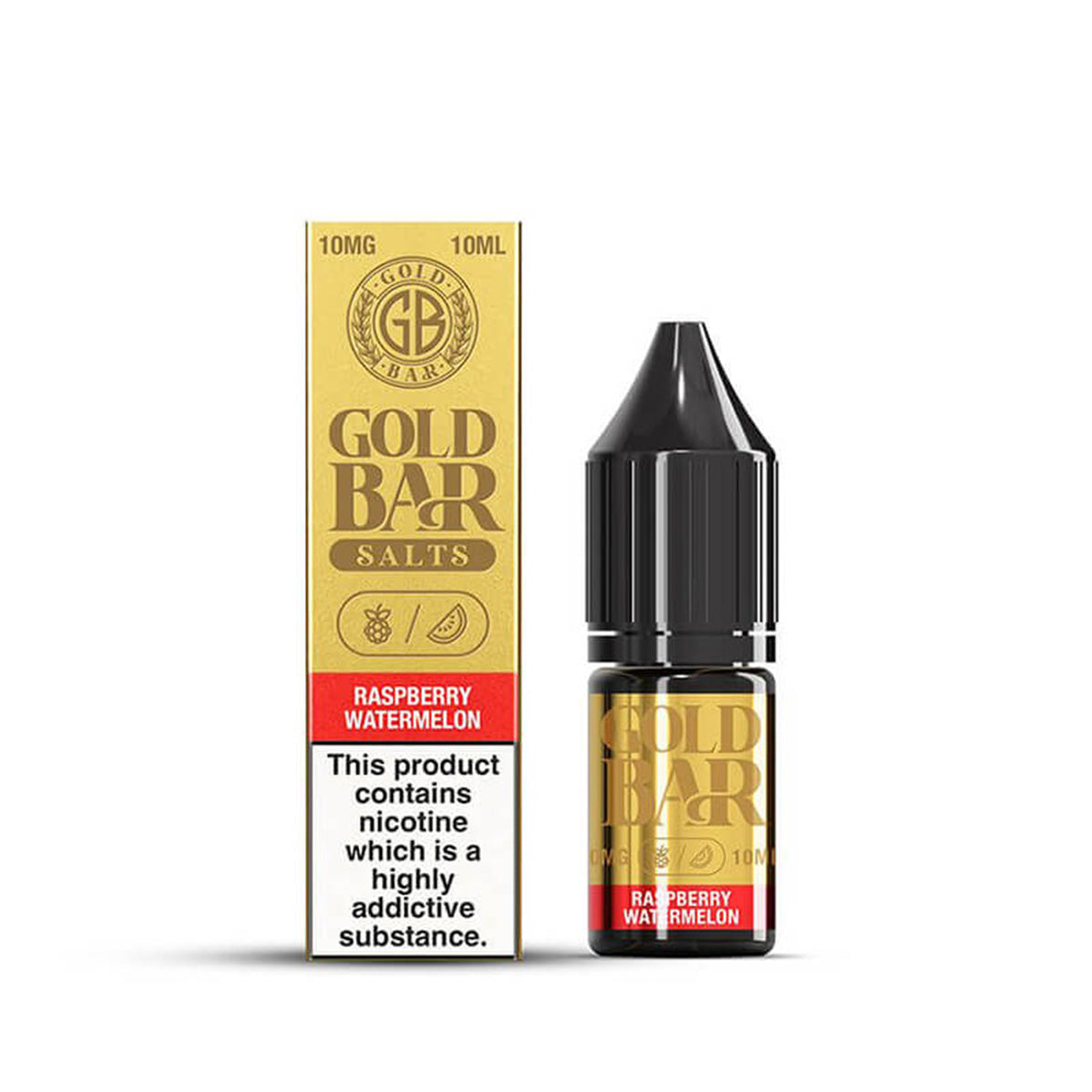 Gold Bar Nic Salt E Liquid, 10Mg, Raspberry Watermelon Flavour, Vape Wave UK