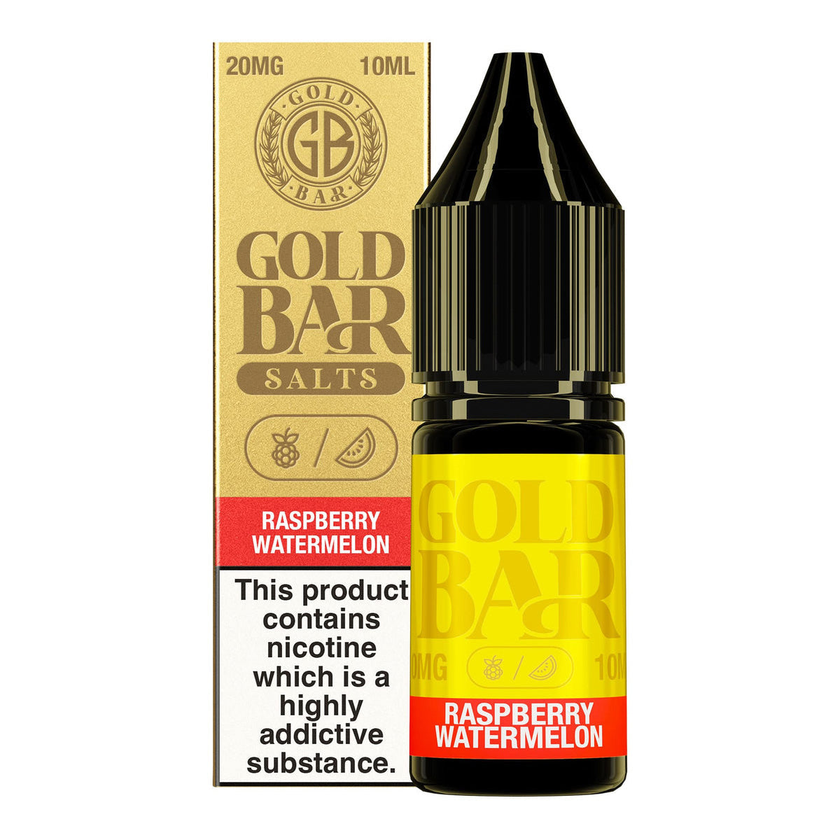 Gold Bar Nic Salt E Liquid , 20Mg, Raspberry Watermelon Flavour, Vape Wave UK