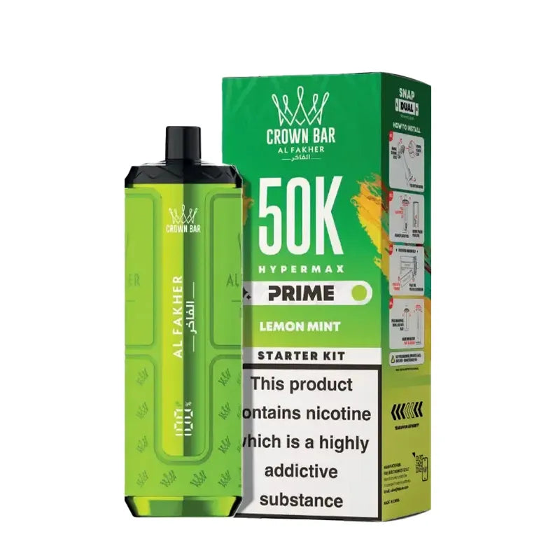 Al Fakher 50,000 Hypermax Prime Prefilled Pod Vape Kit, Lemon Mint Flavour, Vape Wave UK
