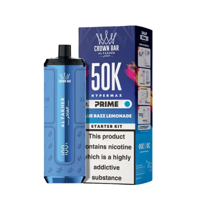 Al Fakher 50,000 Hypermax Prime Prefilled Pod Vape Kit, Blue Razz Lemonade Flavour, Vape Wave UK