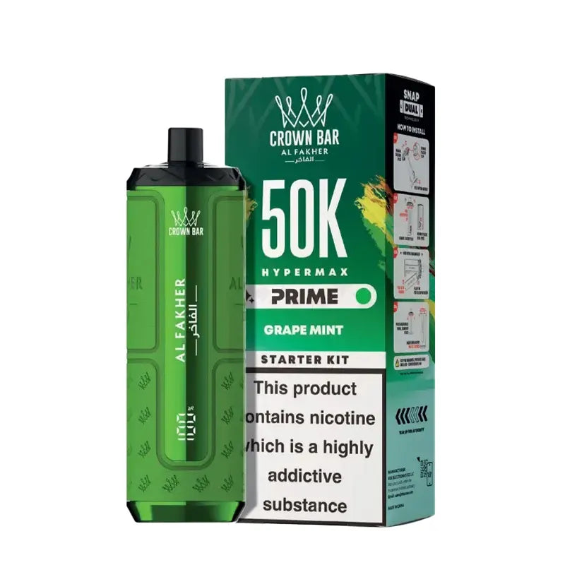 Al Fakher 50,000 Hypermax Prime Prefilled Pod Vape Kit, Grape Mint Flavour, Vape Wave UK
