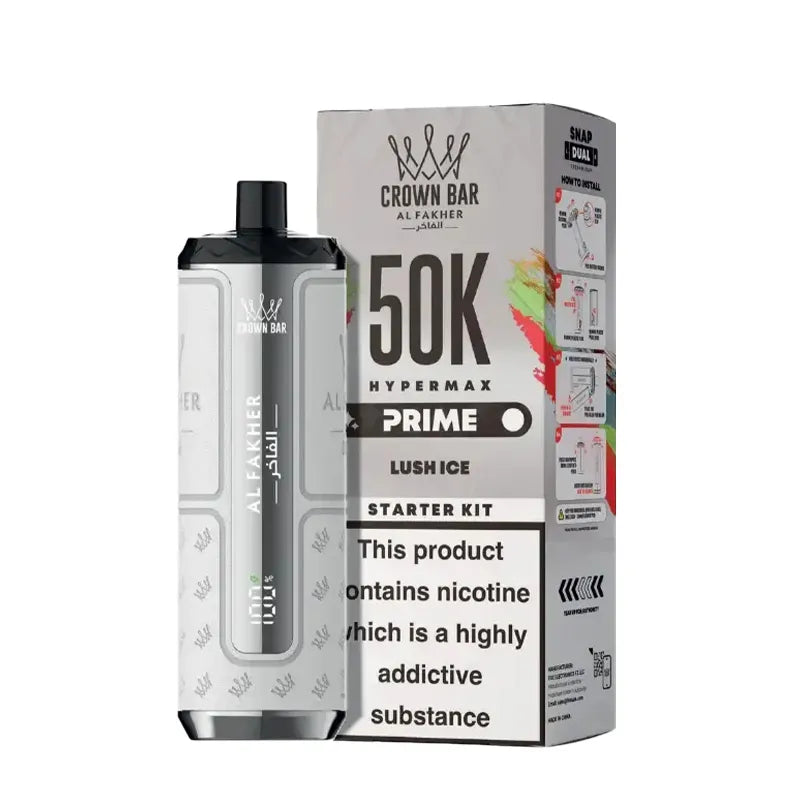 Al Fakher 50,000 Hypermax Prime Prefilled Pod Vape Kit, Lush Ice Flavour, Vape Wave UK
