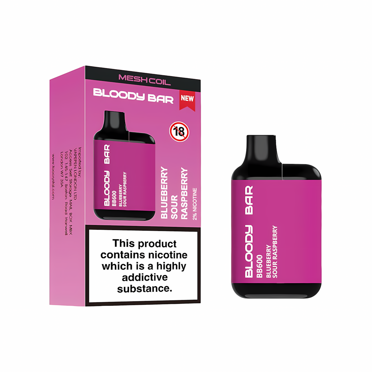 Bloody Bar BB600 Prefilled Pod Kit, Blueberry Sour Raspberry Flavour, Vape Wave UK