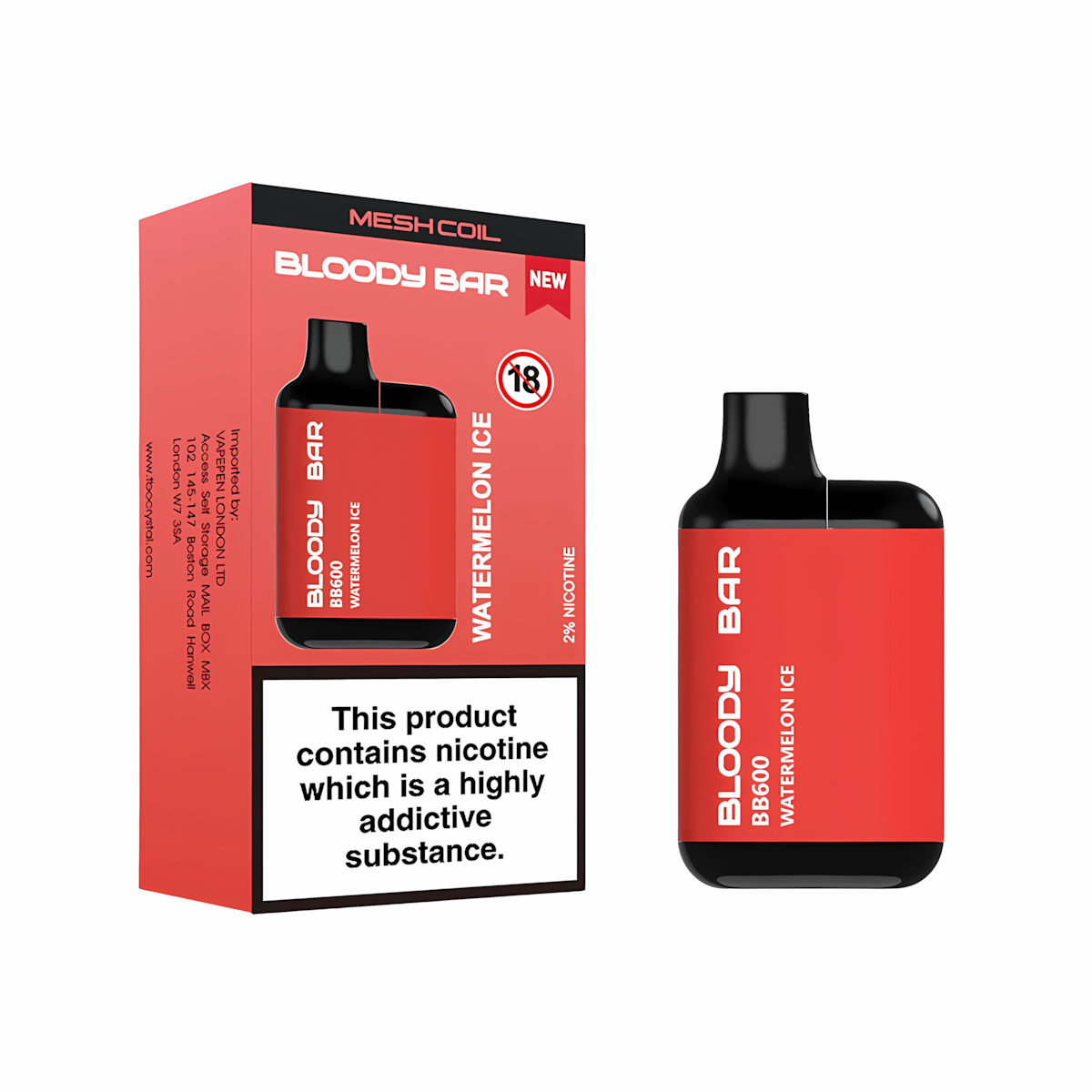 Bloody Bar BB600 Prefilled Pod Kit, Watermelon Ice Flavour, Vape Wave UK