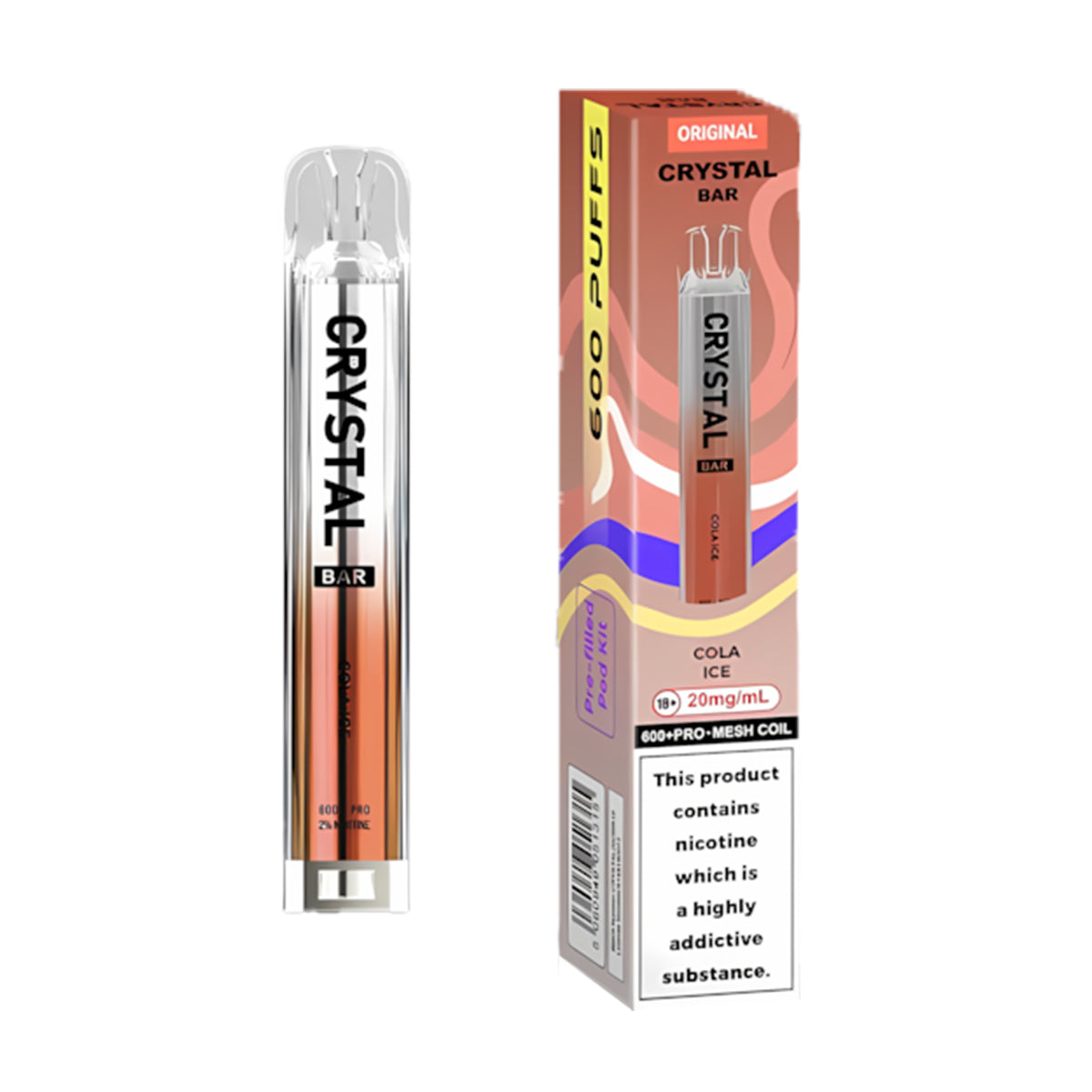 Crystal Bar Original 600 Prefilled Pod Kit, Cola Ice  Flavour , Vape Wave UK
