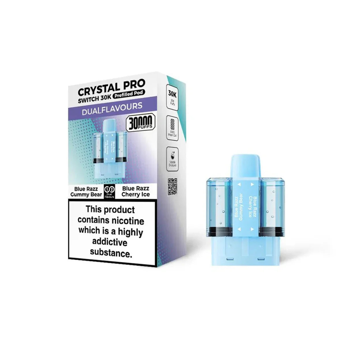 Crystal Pro Switch 30K Prefilled Pods, Blue Razz Gummy Bear , Blue Razz Cherry Ice  Flavour, Vape Wave UK



