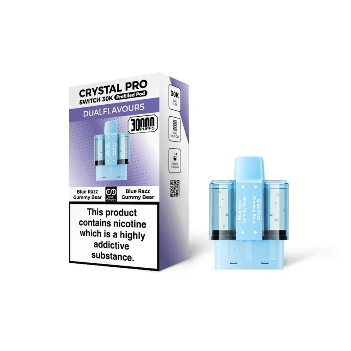 Crystal Pro Switch 30K Prefilled Pods, Blue Razz Gummy  Bear  Flavour, Vape Wave UK

