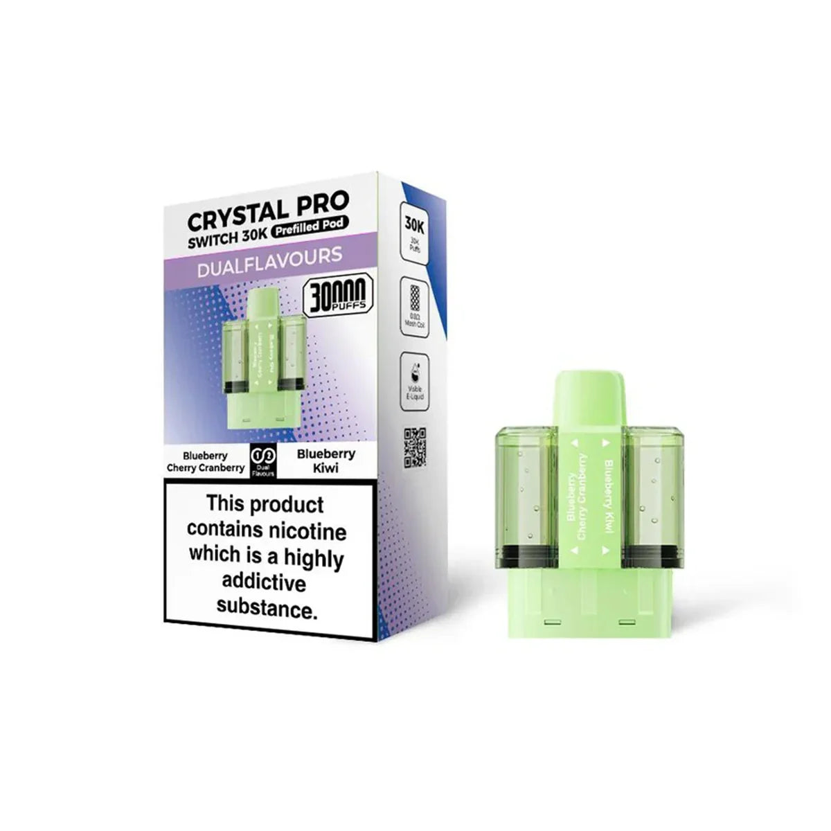 Crystal Pro Switch 30K Prefilled Pods, Blueberry Cherry Cranberry , Blueberry Kiwi Flavour, Vape Wave UK



