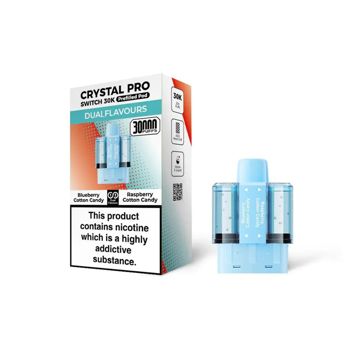 Crystal Pro Switch 30K Prefilled Pods, Blueberry Cotton Candy , Raspberry Cotton Candy  Flavour, Vape Wave UK



