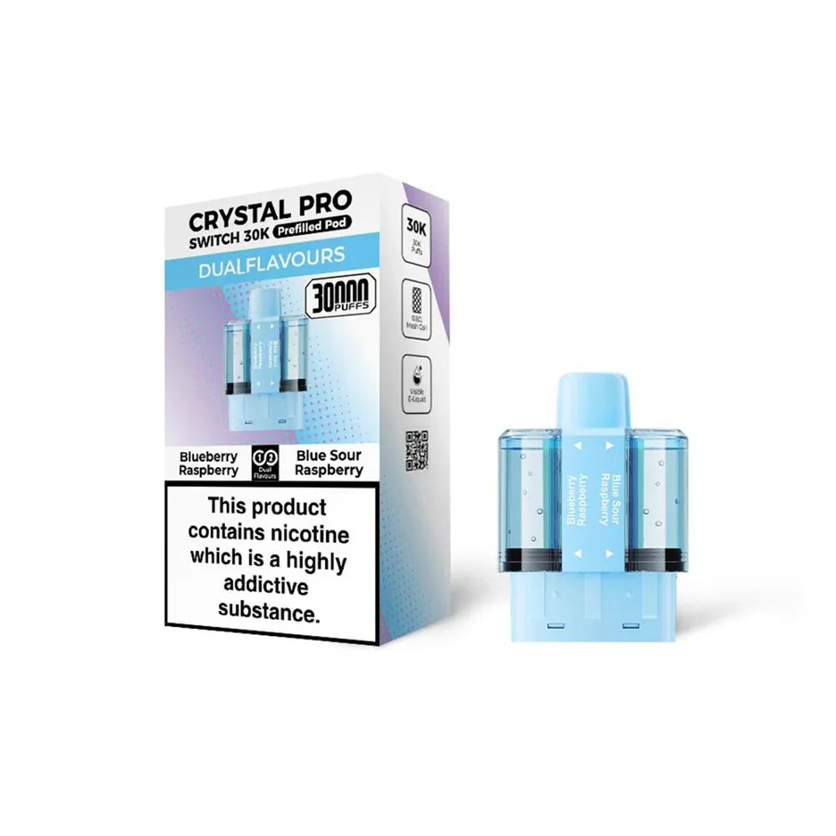 Crystal Pro Switch 30K Prefilled Pods, Blueberry Raspberry, Blue Sour Raspberry Flavour, Vape Wave UK