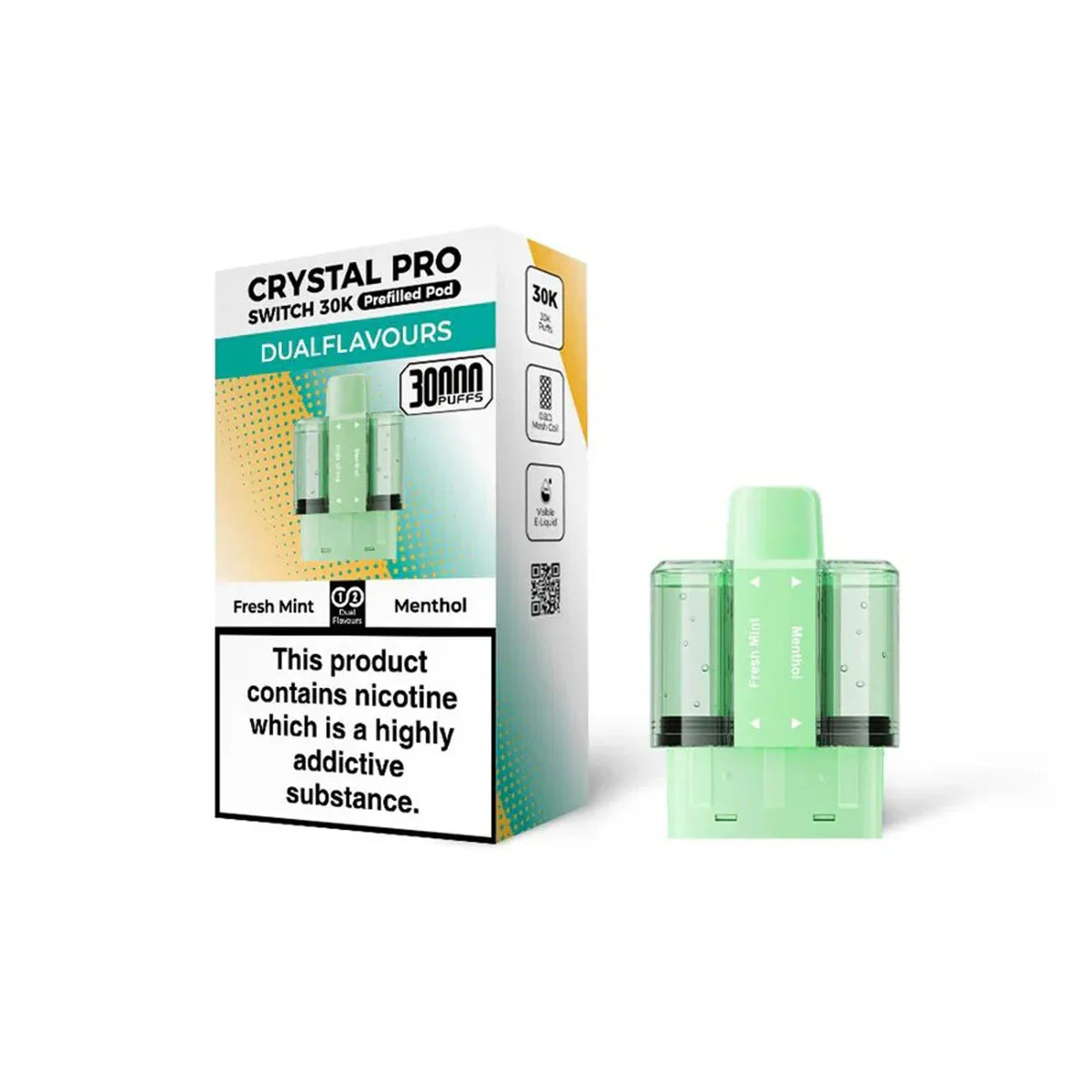 Crystal Pro Switch 30K Prefilled Pods, Fresh Mint , Menthol Flavour, Vape Wave UK



