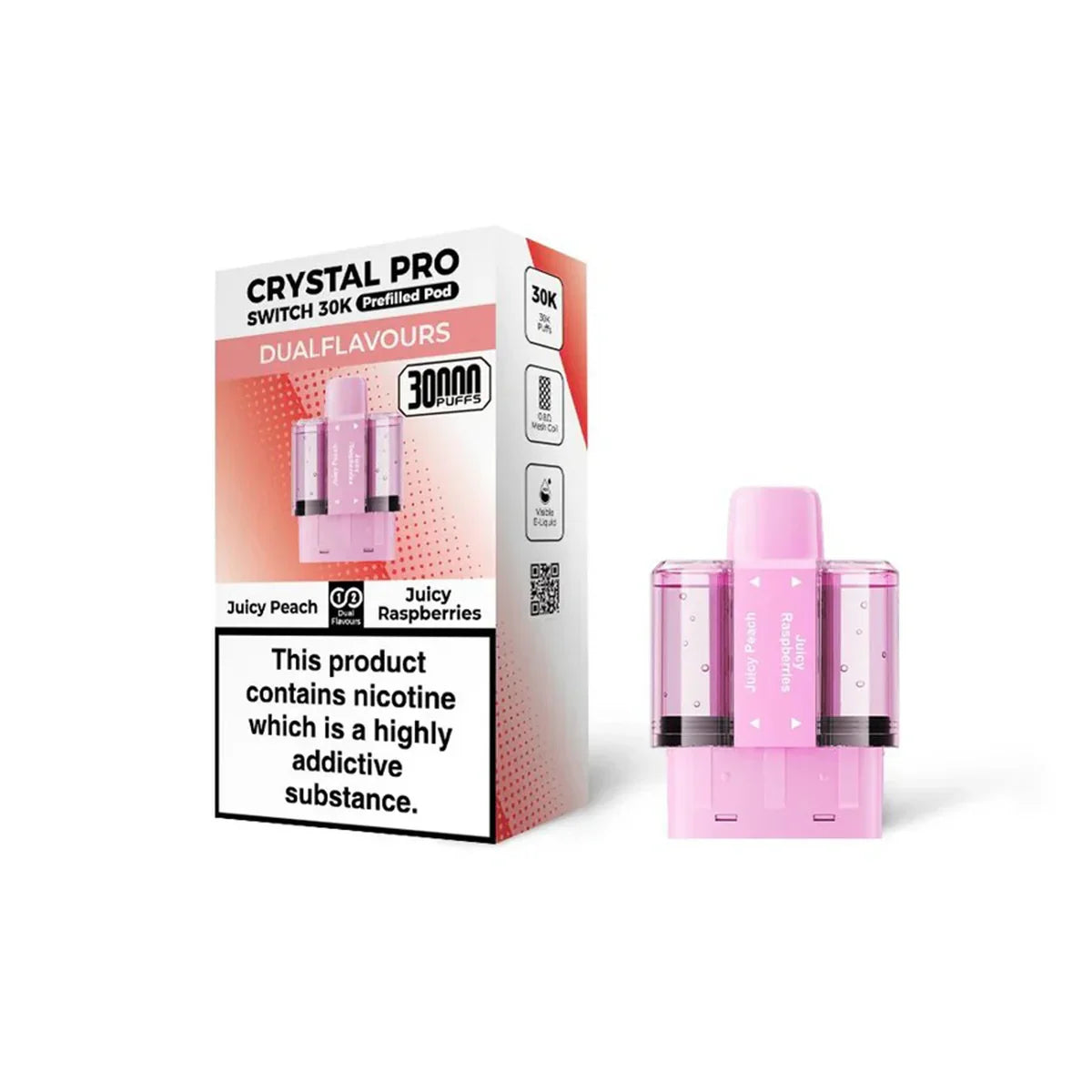 Crystal Pro Switch 30K Prefilled Pods, Juicy Peach , Juicy Raspberries  Flavour, Vape Wave UK



