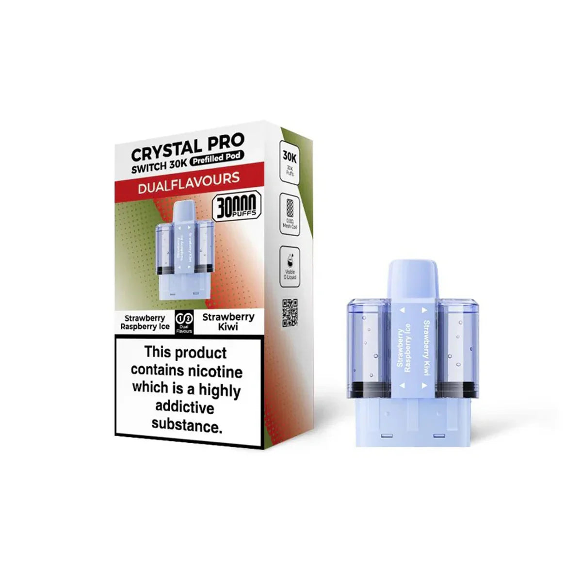 Crystal Pro Switch 30K Prefilled Pods, Strawberry Raspberry Ice, Strawberry Kiwi  Flavour, Vape Wave UK
