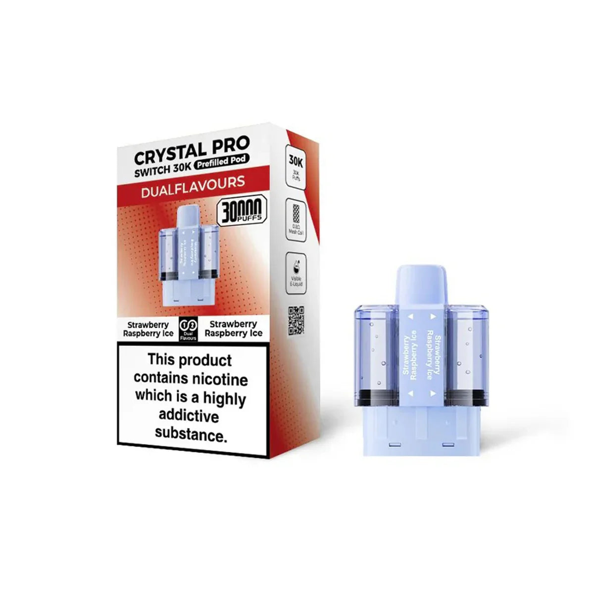 Crystal Pro Switch 30K Prefilled Pods, Strawberry Raspberry  Ice Flavour, Vape Wave UK

