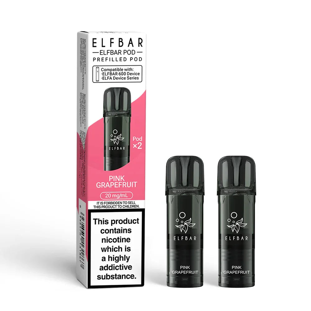 Elf Bar 600 Prefilled Vape Pods  20mg, Pink Grape Fruit Flavour, Vape Wave UK
