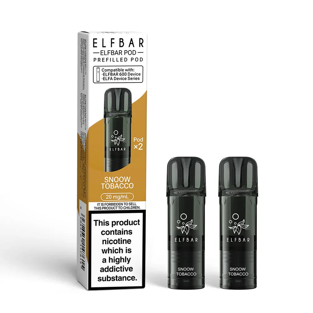 Elf Bar 600 Prefilled Vape Pods 20mg, Snoow Tabacco Flavour, Vape Wave UK 
