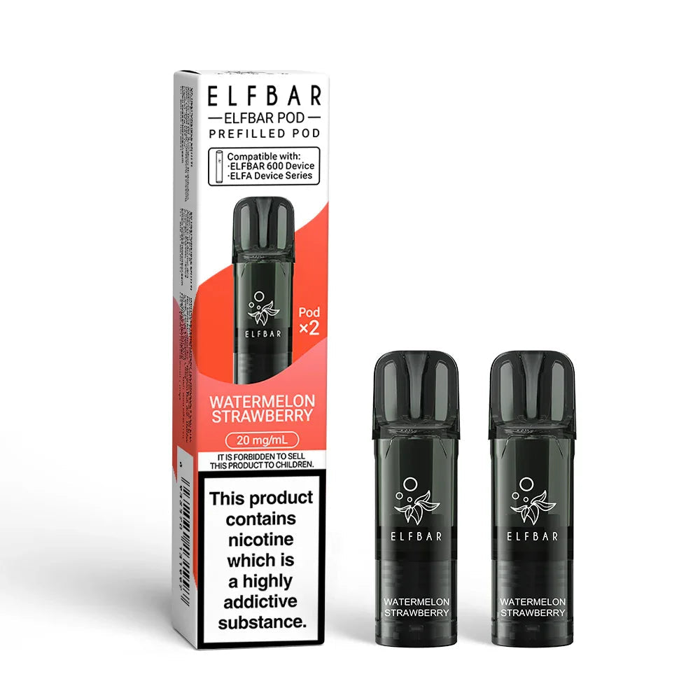Elf Bar 600 Prefilled Vape Pods  20mg, Watermelon Strawberry Flavour, Vape Wave UK
