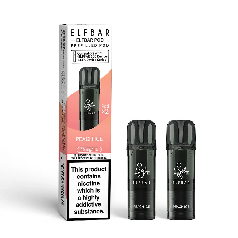 Elf Bar 600 Prefilled Vape Pods  20mg, Peach Ice Flavour, Vape Wave UK
