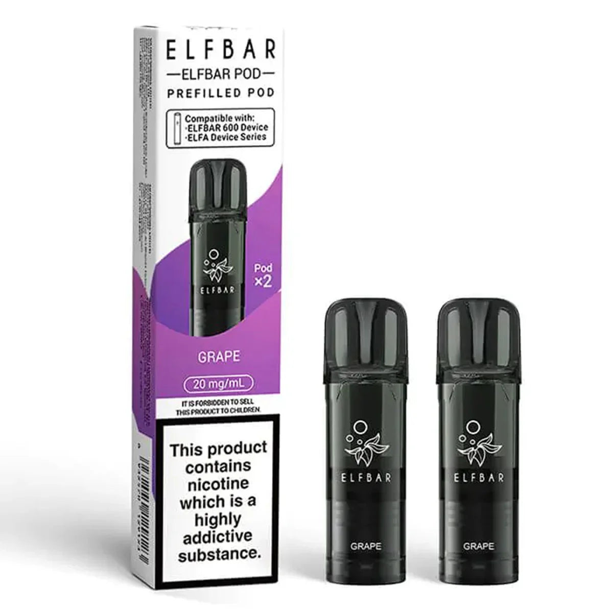 Elf Bar 600 Prefilled Vape Pods , 20mg,Grape Flavour,Vape Wave UK