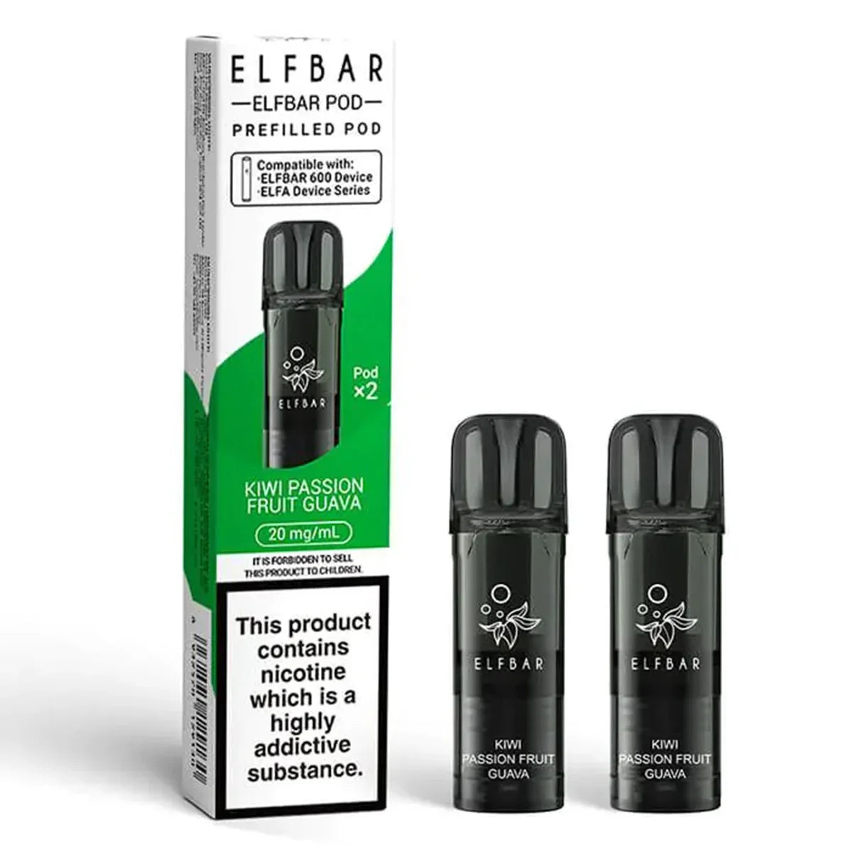 Elf Bar 600 Prefilled Vape Pods, 20mg,Kiwi Passion Fruit Guava Flavour,Vape Wave UK
