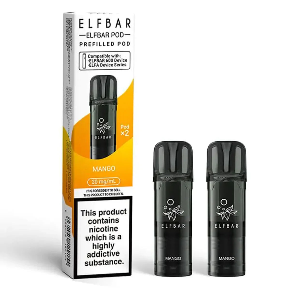 Elf Bar 600 Prefilled Vape Pods , 20mg, Mango Flavour, Vape Wave UK
