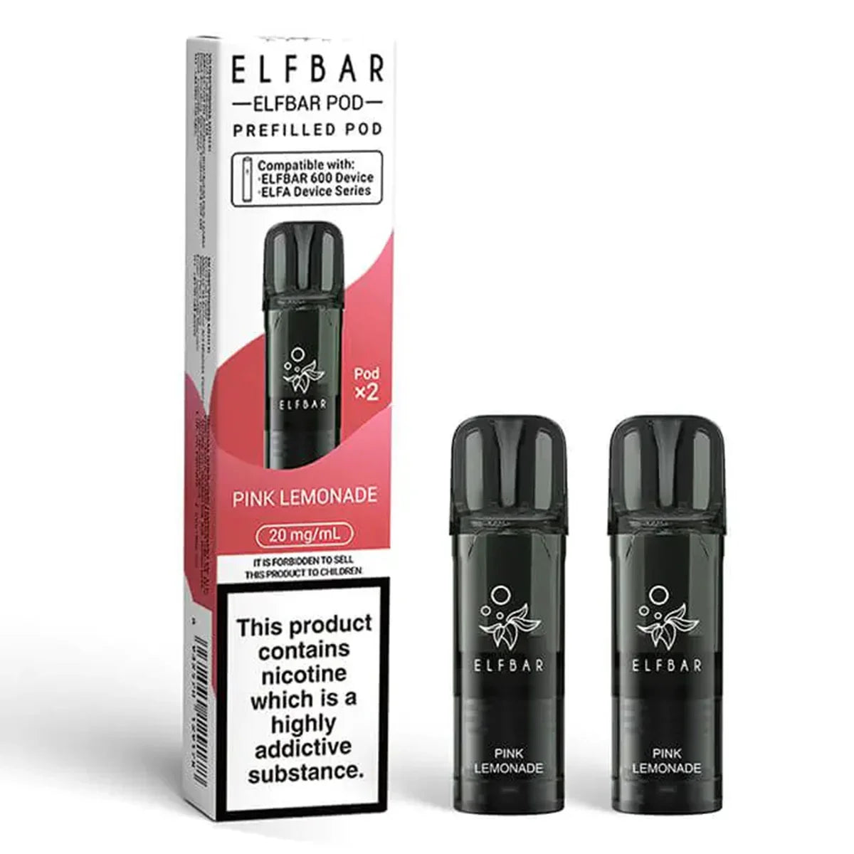 Elf Bar 600 Prefilled Vape Pods,  20mg, Pink Lemonade Flavour, Vape Wave UK
