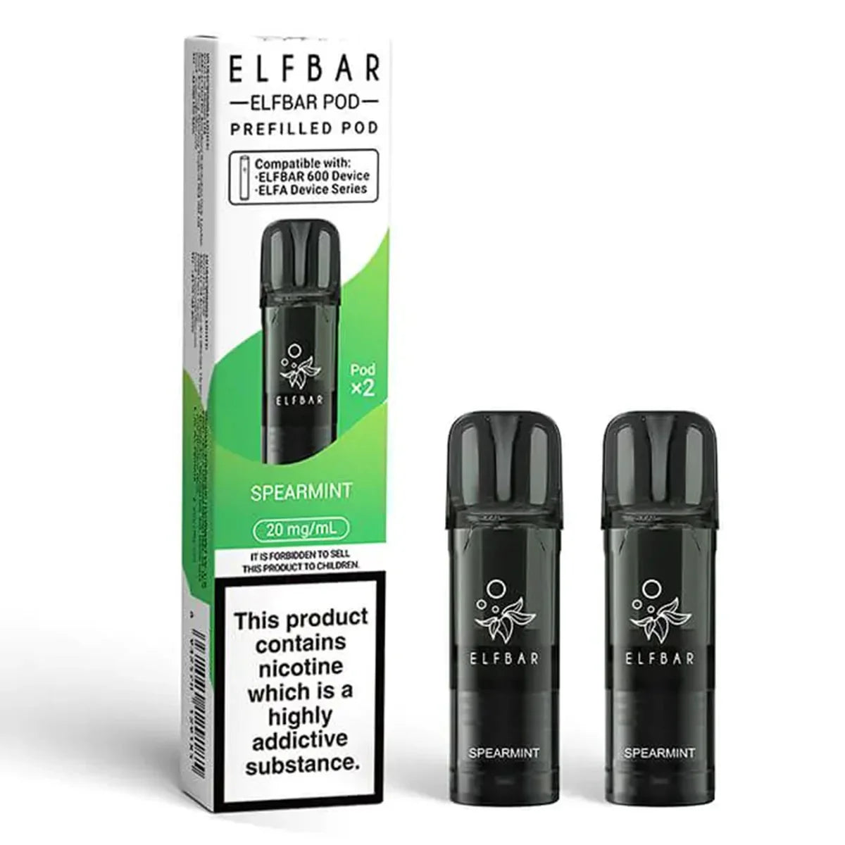 Elf Bar 600 Prefilled Vape Pods, 20mg, Spearmint Flavour, Vape Wave UK