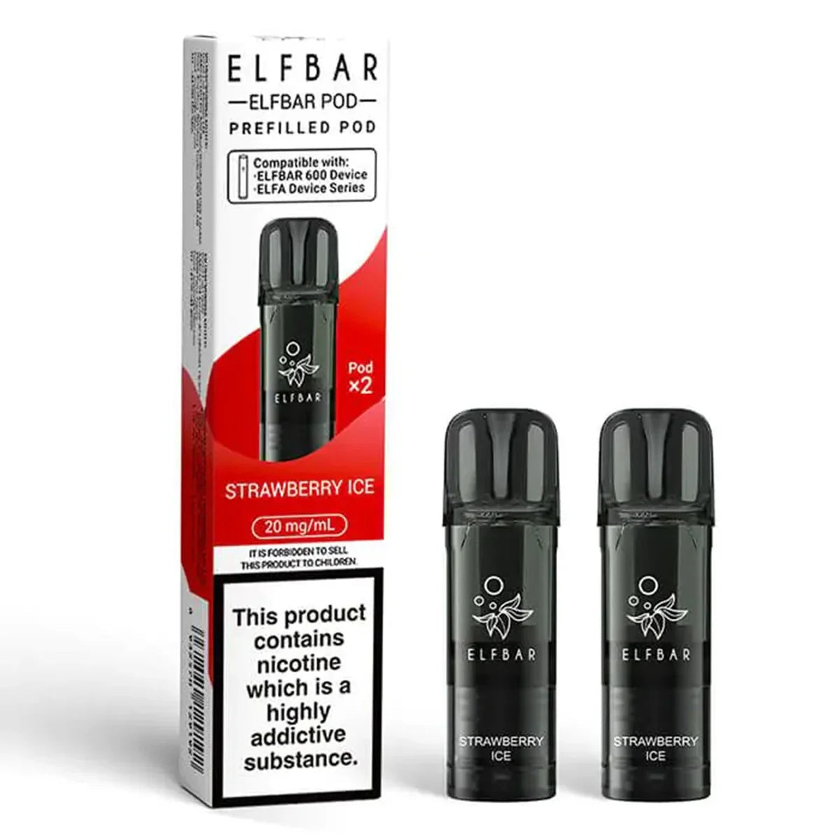Elf Bar 600 Prefilled Vape Pods ,  20mg, Strawberry Ice Flavour, Vape Wave UK