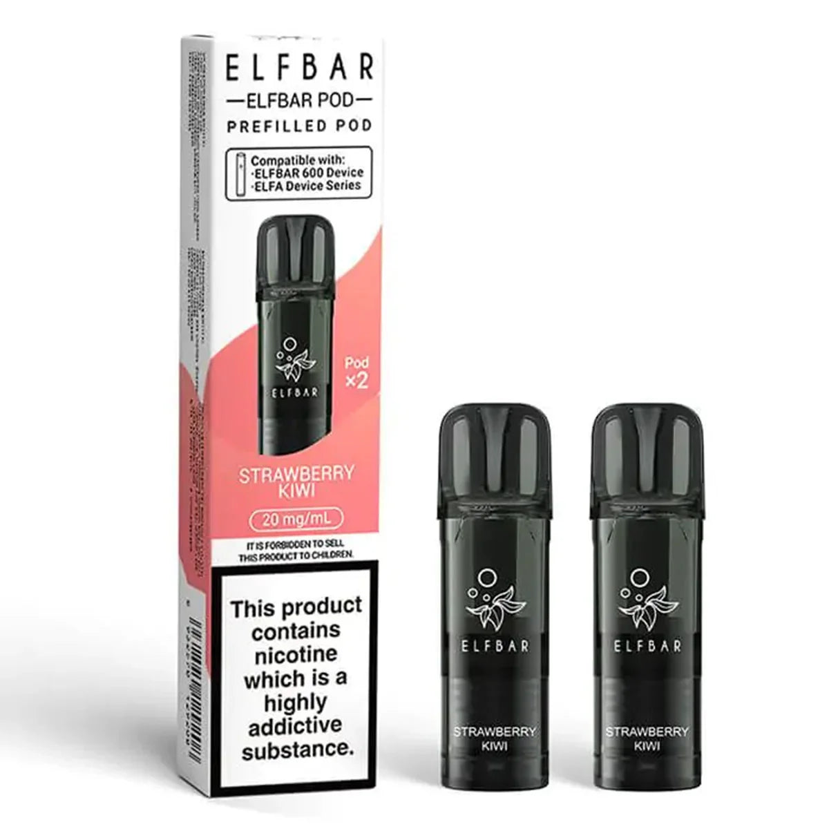 Elf Bar 600 Prefilled Vape Pods , 20mg, Strawberry Kiwi Flavour, Vape Wave UK