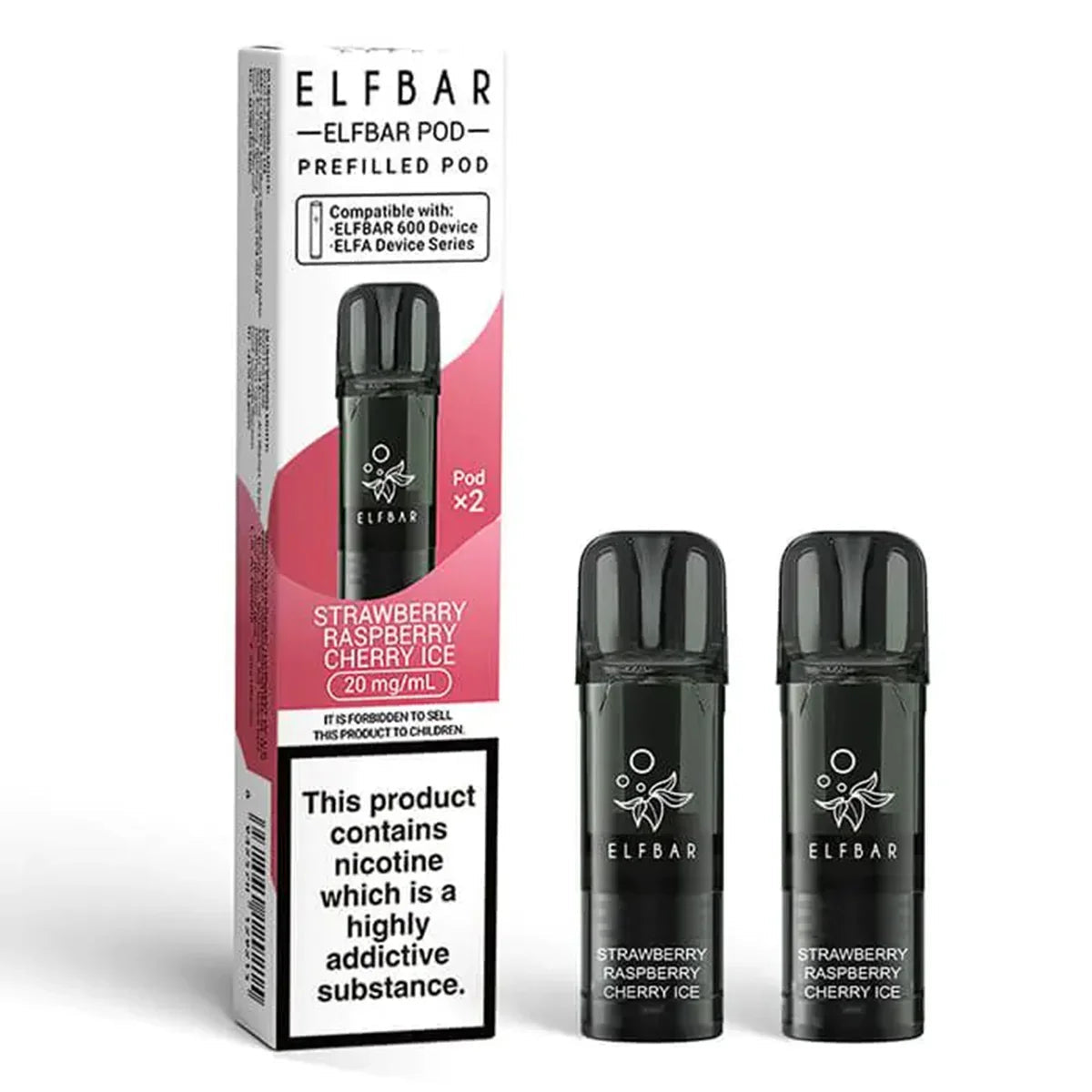 Elf Bar 600 Prefilled Vape Pods ,  20mg, Strawberry Raspberry Cherry Ice Flavour, Vape Wave UK
