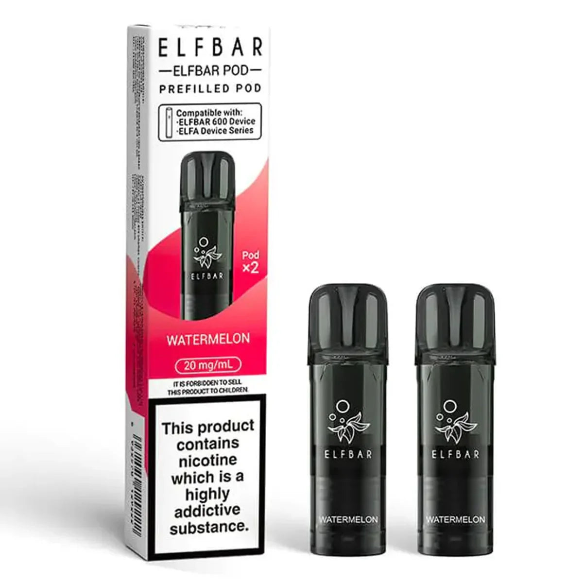 Elf Bar 600 Prefilled Vape Pods  20mg, Watermelon Flavour, Vape Wave UK