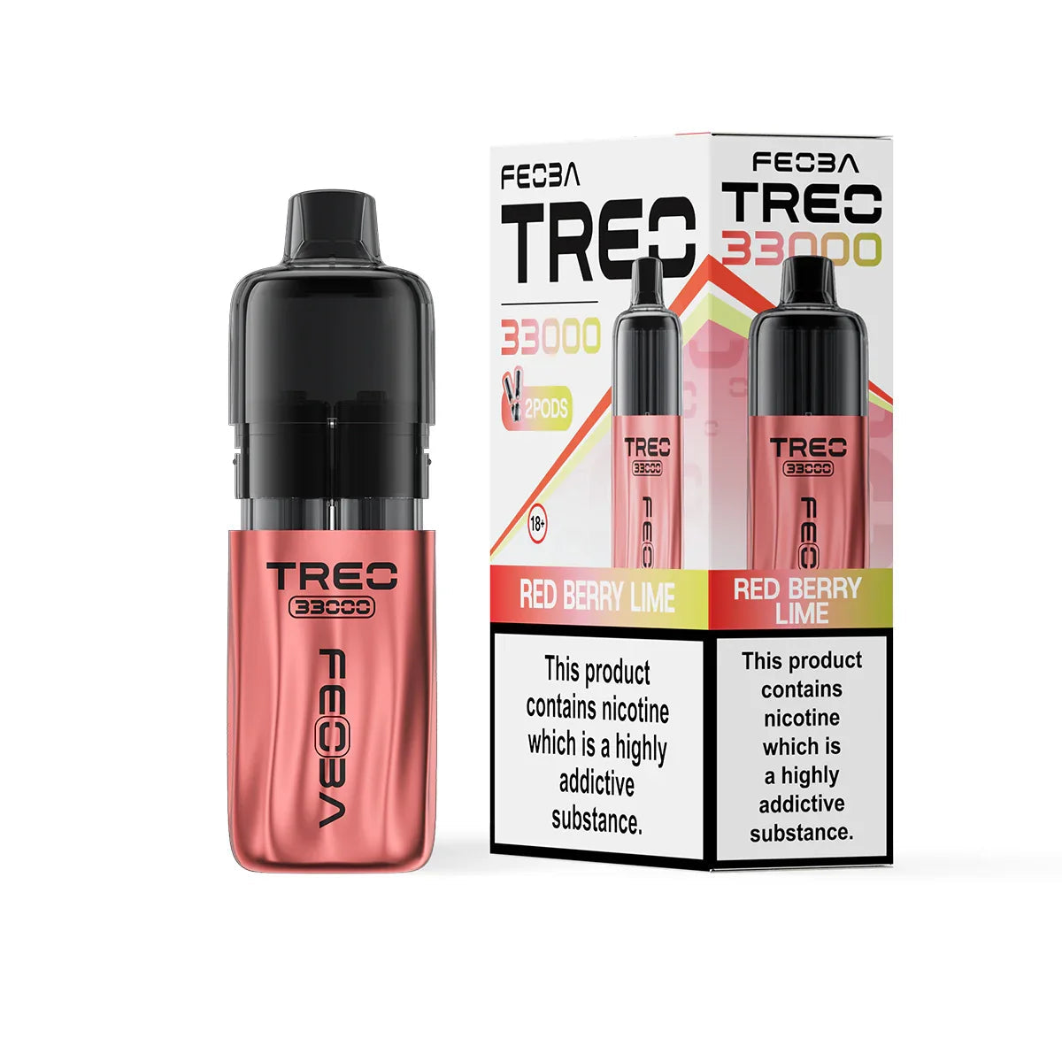 Feoba Treo 33K Pod Vape Kit, Red Berry Lime  Flavour, Vape Wave UK