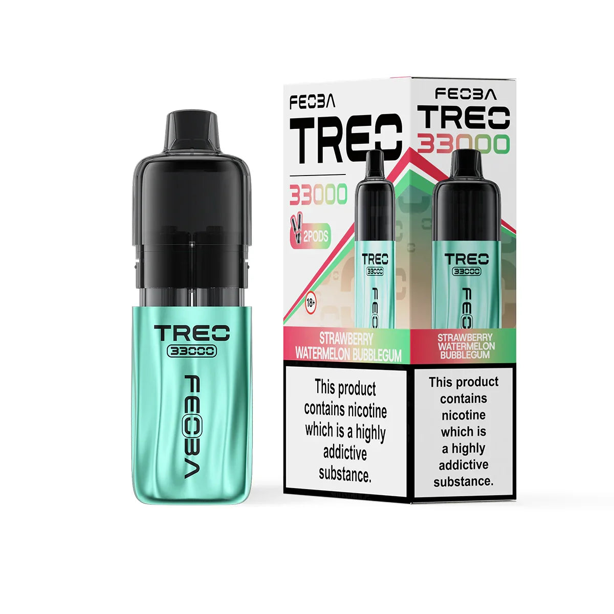 Feoba Treo 33K Pod Vape Kit,  Strawberry Watermelon  Bubblegum  Flavour, Vape Wave UK