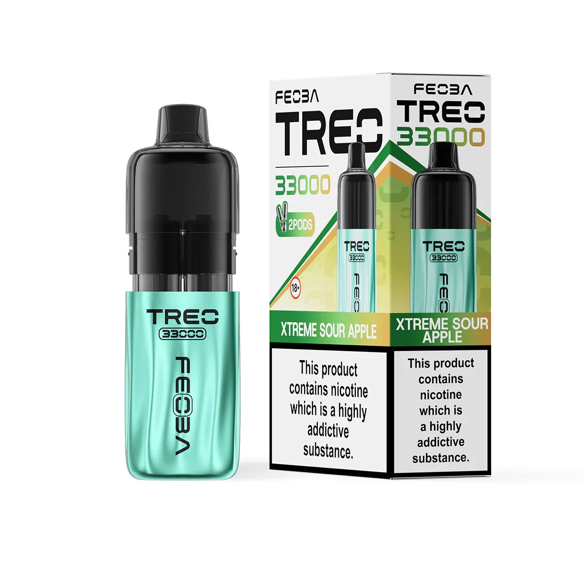 Feoba Treo 33K Pod Vape Kit, Xtreme Sour  Apple  Flavour, Vape Wave UK 