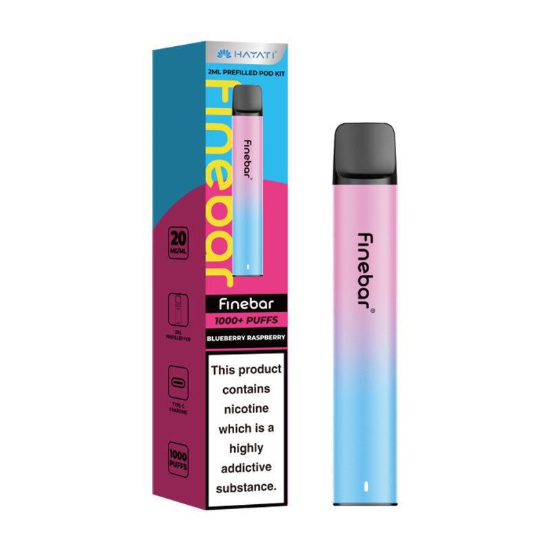 Hayati Finebar Pod Kit  500MAh, Blueberry Raspberry  Flavour, Vape Wave UK