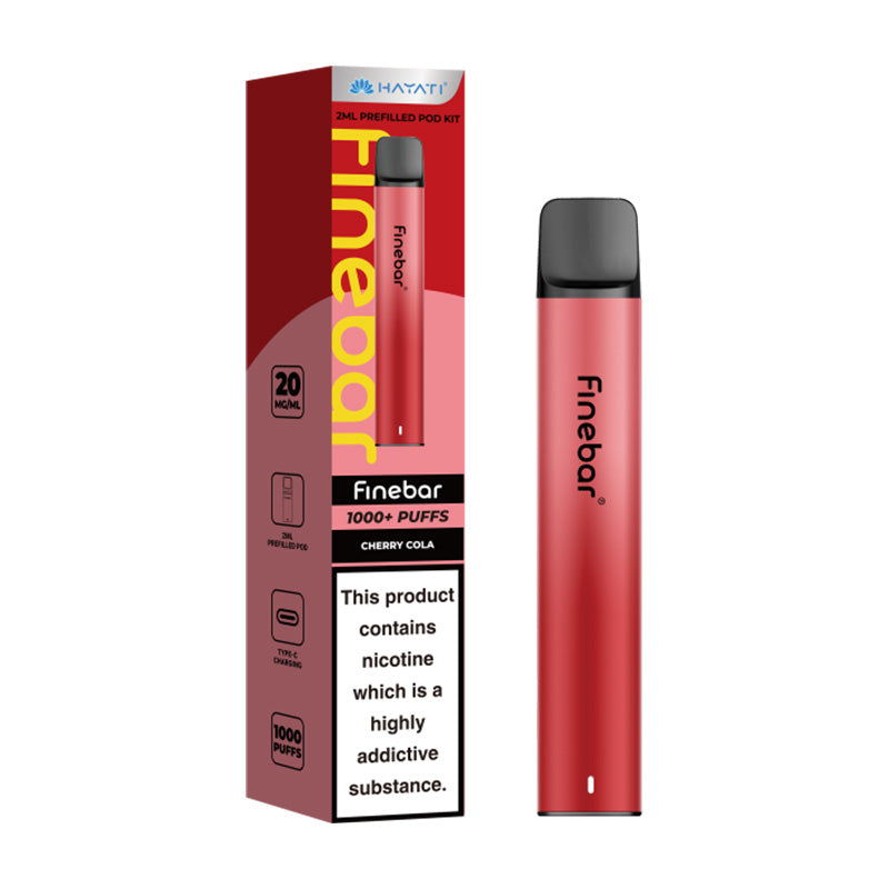 Hayati Finebar Pod Kit  500MAh, Cherry Cola  Flavour, Vape Wave UK 