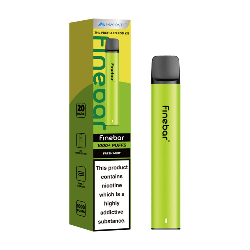 Hayati Finebar Pod Kit  500MAh, Fresh Mint  Flavour, Vape Wave UK 