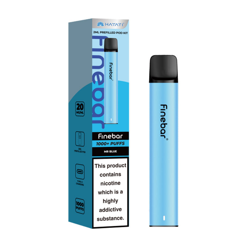 Hayati Finebar Pod Kit  500MAh, Mr Blue Flavour, Vape Wave UK 