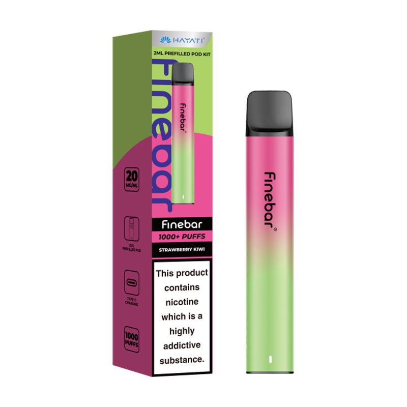 Hayati Finebar Pod Kit  500MAh, Strawberry Kiwi  Flavour, Vape Wave UK 