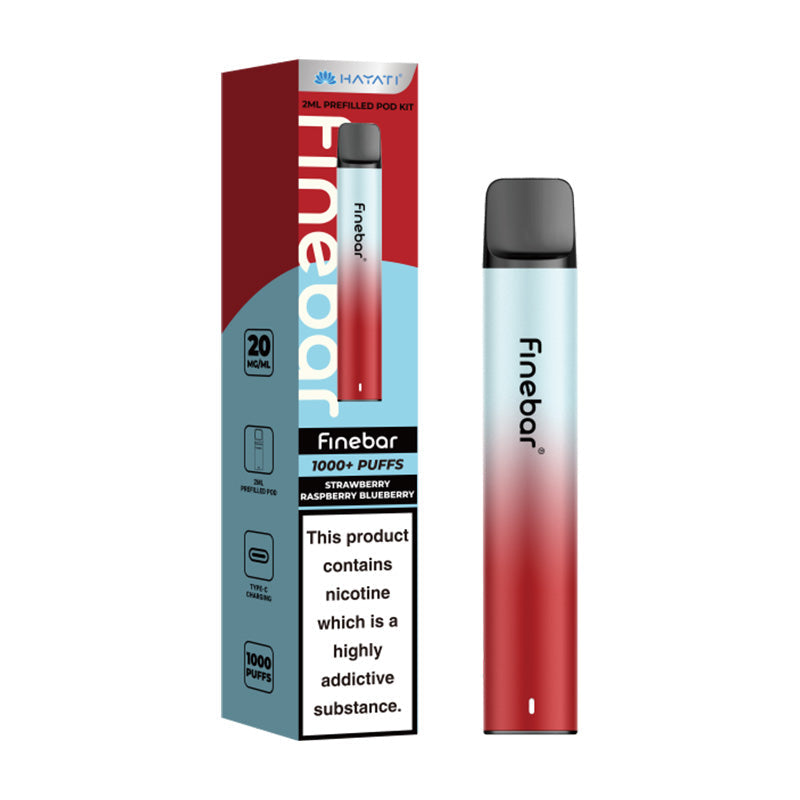 Hayati Finebar Pod Kit  500MAh, Strawberry Raspberry Blueberry  Flavour, Vape Wave UK 