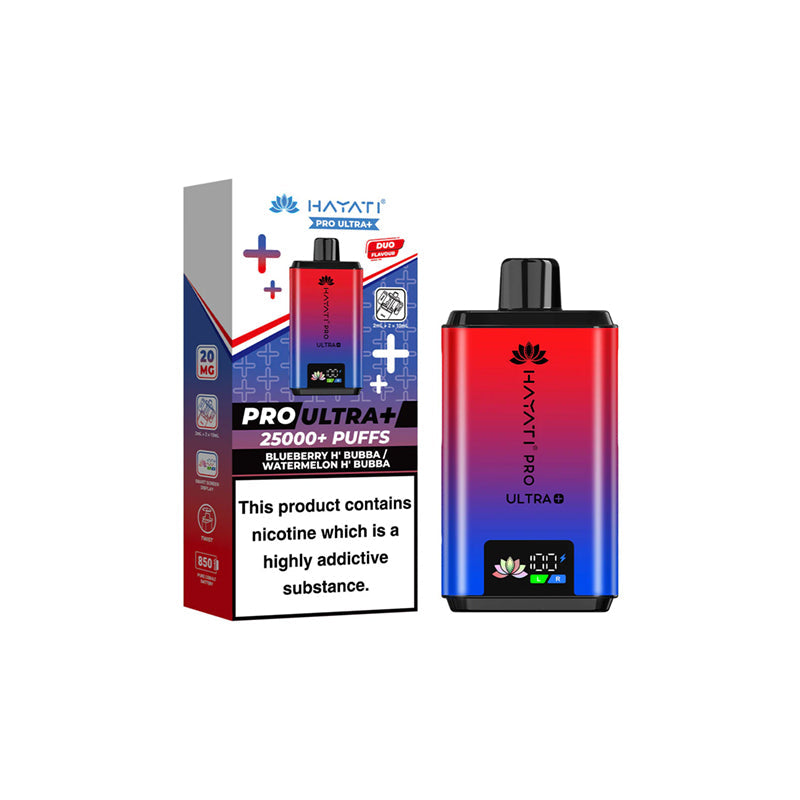 Hayati Pro Ultra Plus 25K Pod Kit, Blueberry H Bubba, Watermelon H Bubba Flavour, Vape Wave UK

