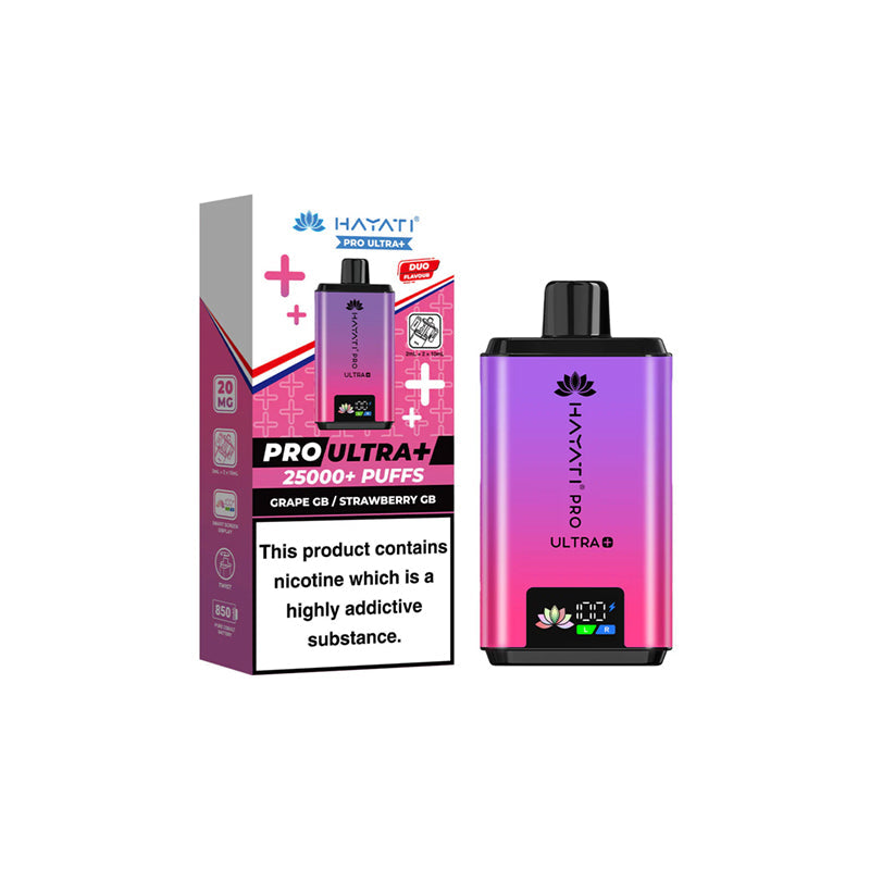 Hayati Pro Ultra Plus 25K Pod Kit, Grape GB, Strawbery GB Flavour, Vape Wave UK
