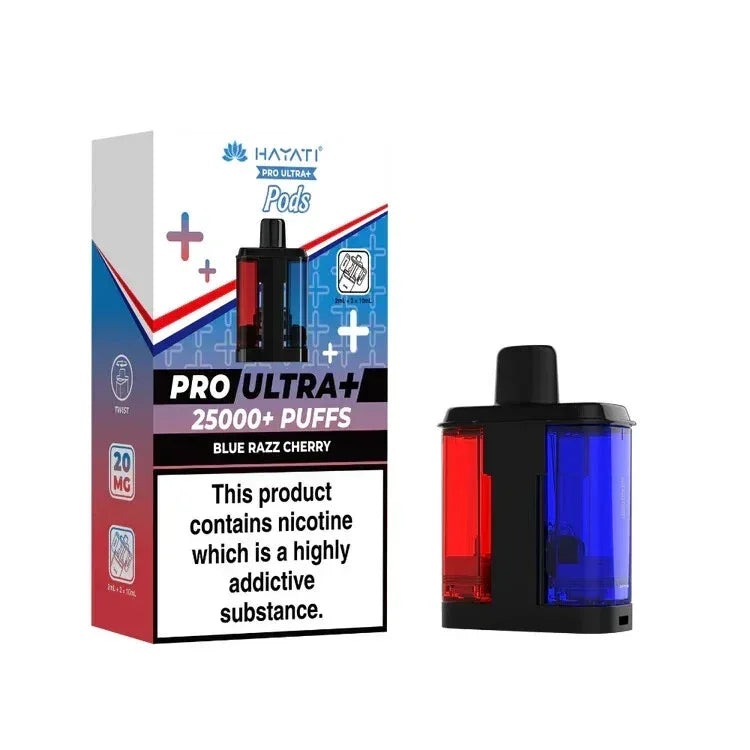 Hayati Pro Ultra Plus 25K Prefilled Pods,  Box of 5, Blue Razz Cherry Flavour, Vape Wave UK