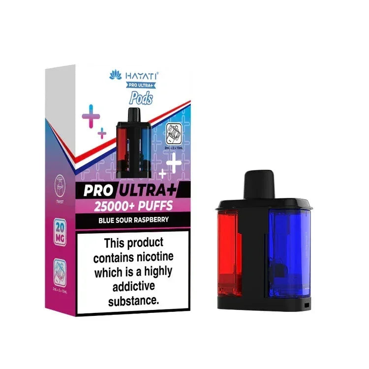 Hayati Pro Ultra Plus 25K Prefilled Pods,  Box of 5, Blue Sour Raspberry Flavour, Vape Wave UK