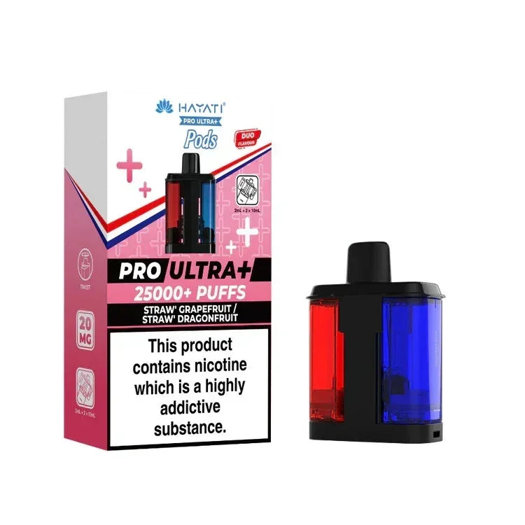 Hayati Pro Ultra Plus 25K Prefilled Pods,  Box of 5, Straw Grapefruit And Straw Dragonfruit Flavour, Vape Wave UK