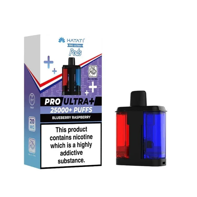 Hayati Pro Ultra Plus 25K Prefilled Pods,  Box of 5, Blueberry Raspberry Flavour, Vape Wave UK