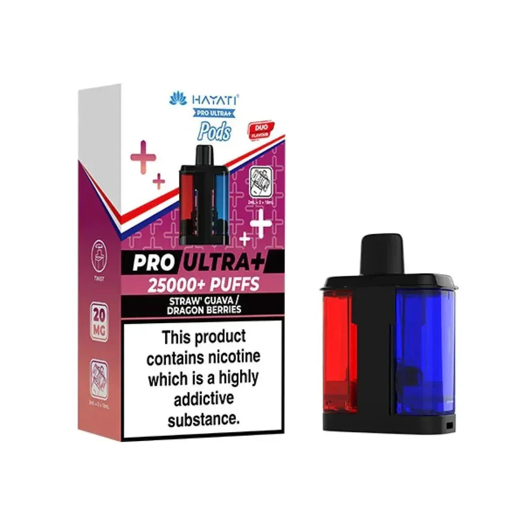 Hayati Pro Ultra Plus 25K Prefilled Pods,  Box of 5, Straw Guava And Dragon Berries  Flavour, Vape Wave UK