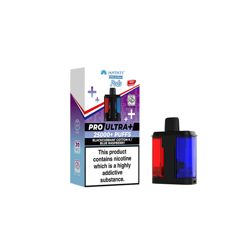 Hayati Pro Ultra Plus 25K Prefilled Replacement Pods,Blackcurrant cotton,K, Blue Raspberry flavour, Vape Wave UK