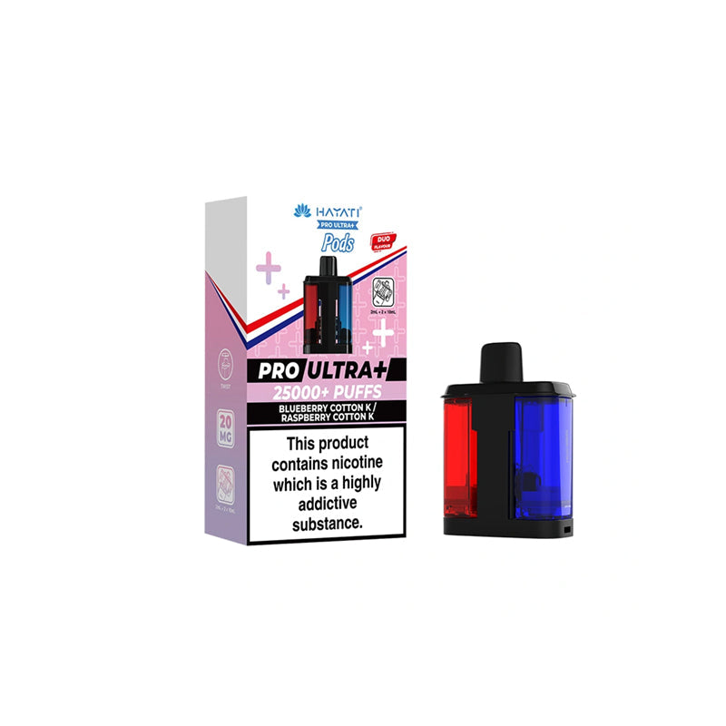 Hayati Pro Ultra Plus 25K Prefilled Replacement Pods,Blueberry Cotton,K, Raspberry, Cotton K flavour, Vape Wave UK
