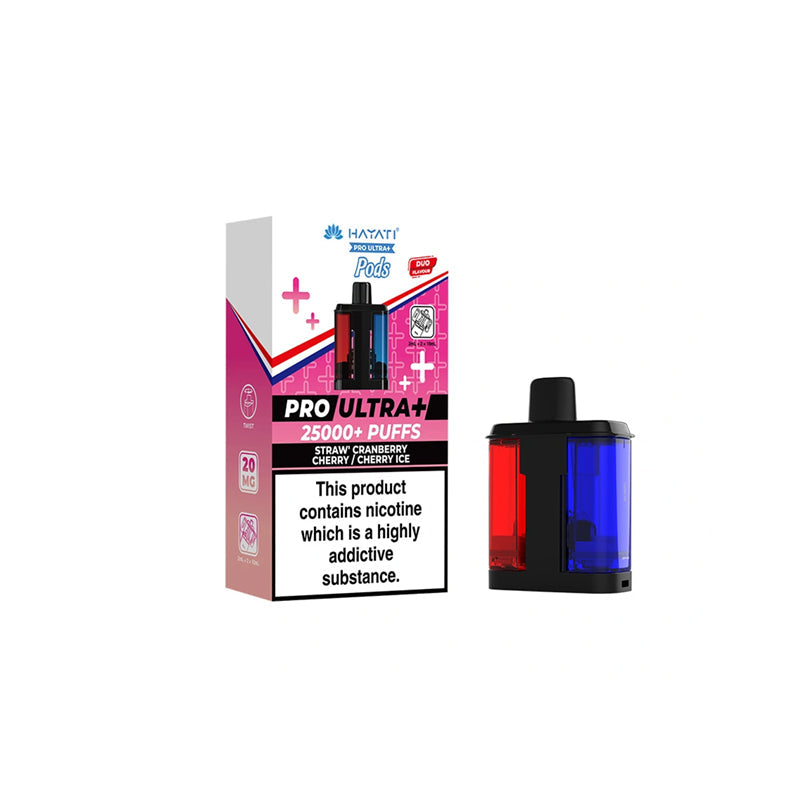 Hayati Pro Ultra Plus 25K Prefilled Replacement Pods, Straw Cranberry And Cherry Cherry Ice flavour, Vape Wave UK

